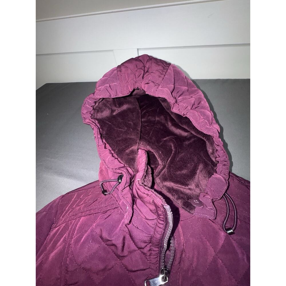 Liz Claiborne Women’s Purple Hooded Quilted Mid-Length Jacket Zip/Snap M - Picture 5 of 11